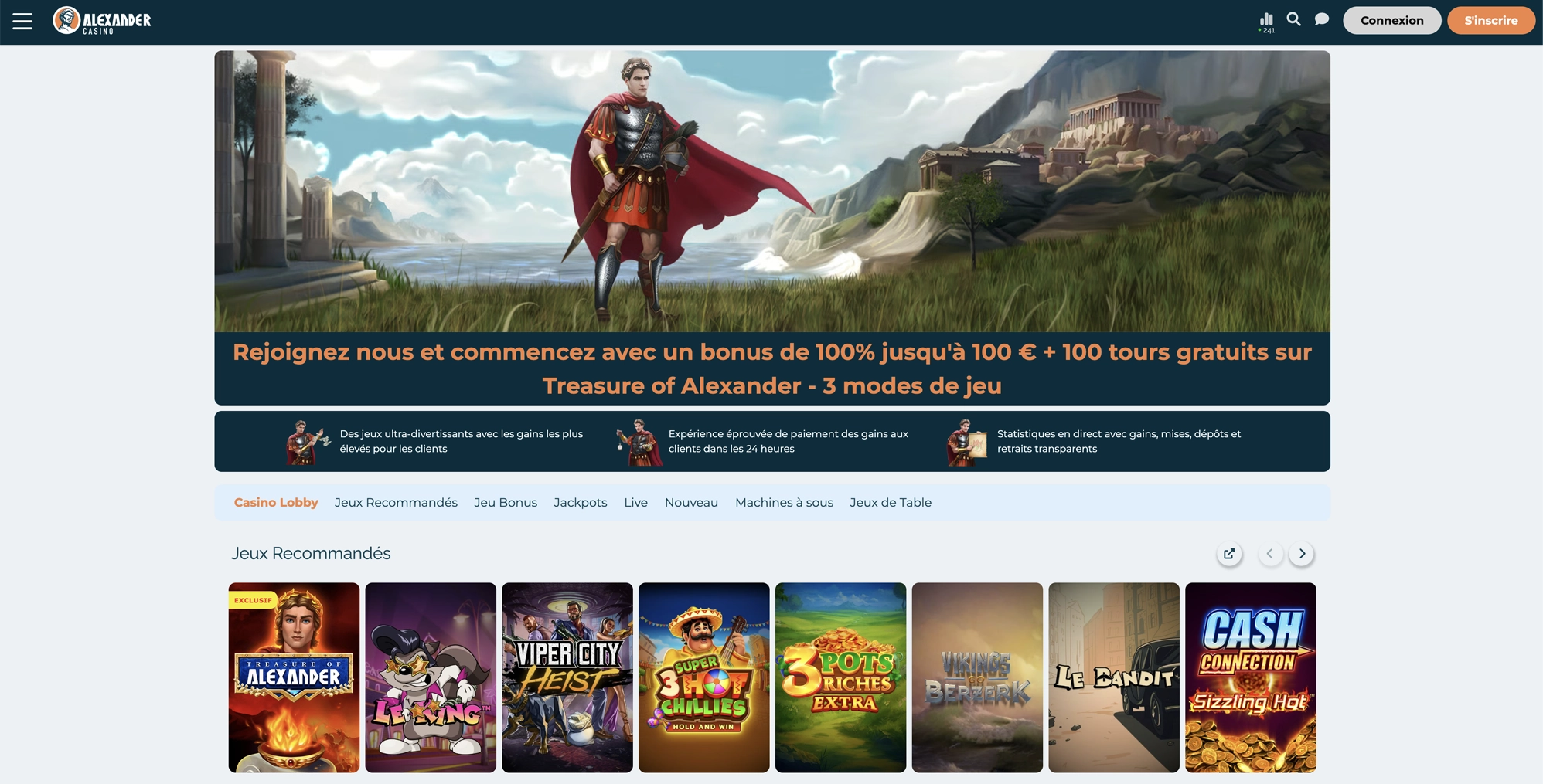 Capture d'écran Alexander Casino