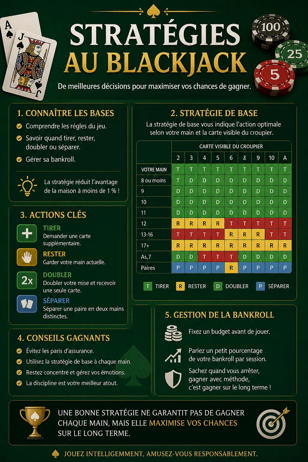 Stratégie au blackjack — tableau de décision